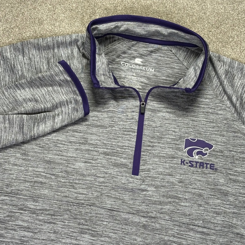 Colosseum Mens Large Pullover Grey K-State Wildcats 1/4 Zip Space Dye Athletic
